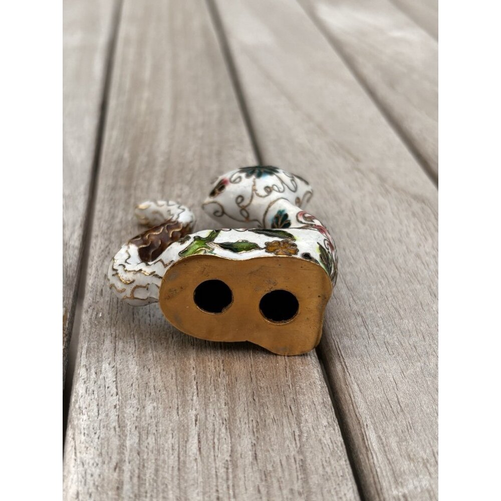 Cloisonne Brass Enamel Persian Cat Kitten Gold Trim Pink Blue Flowers 3” - Picture 3 of 6